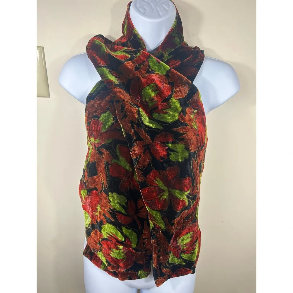 VTG Accessory Street Scarf Womens Moody Floral Velvet Burnout Silk Blend Devore